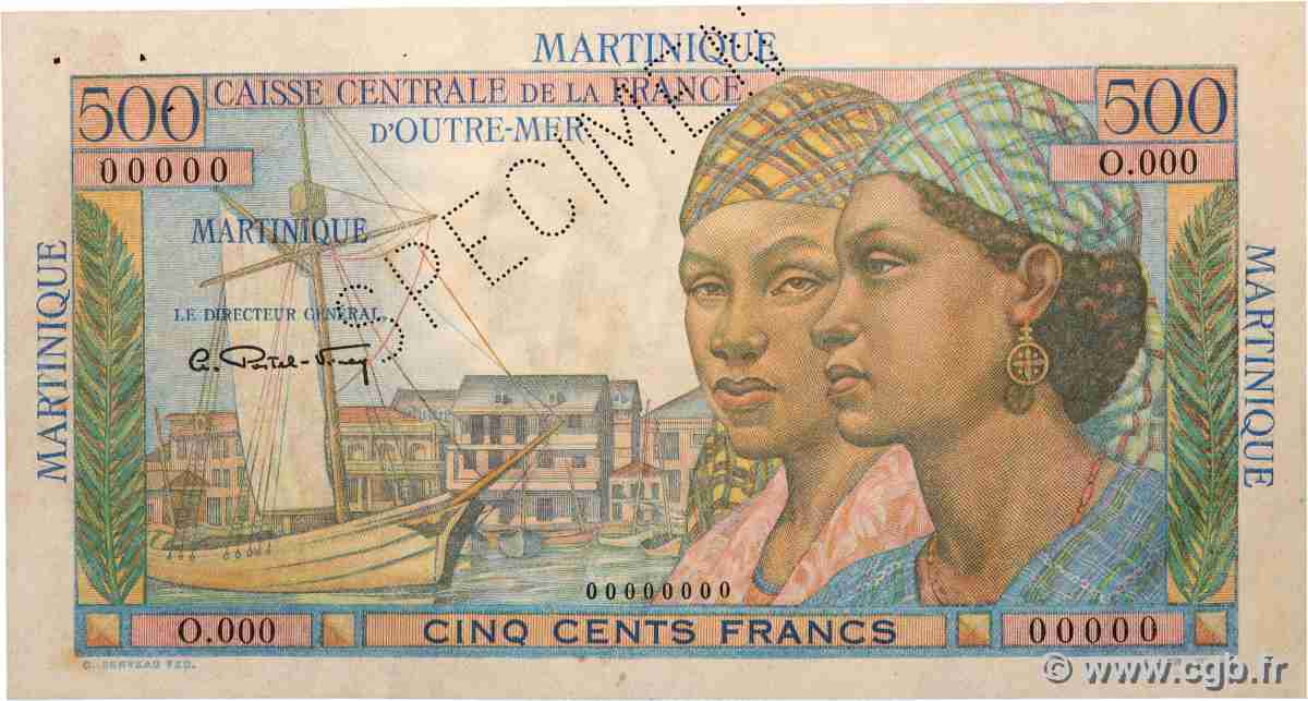 500 Francs Pointe à Pitre Spécimen MARTINIQUE 1946 P.32s SPL