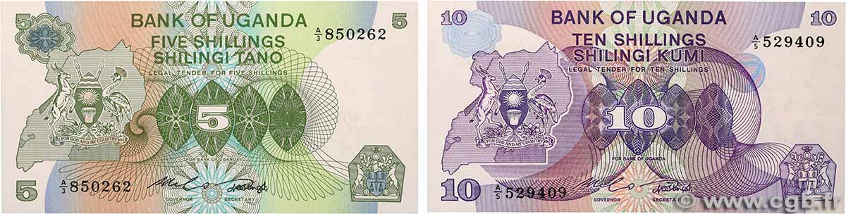 5 et 10 Shillings Lot OUGANDA 1982 P.16 pr.NEUF