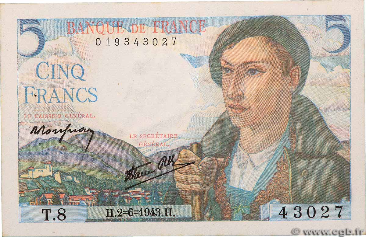5 Francs BERGER FRANCE 1943 F.05.01 SPL