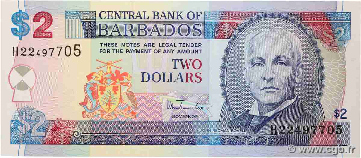 2 Dollars BARBADOS 1999 P.54b fST+