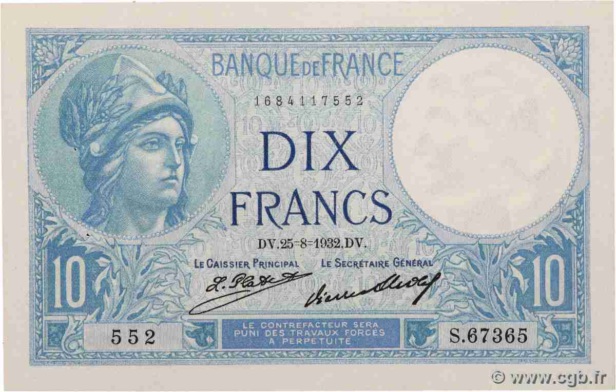 10 Francs MINERVE FRANCE 1932 F.06.16 pr.SPL
