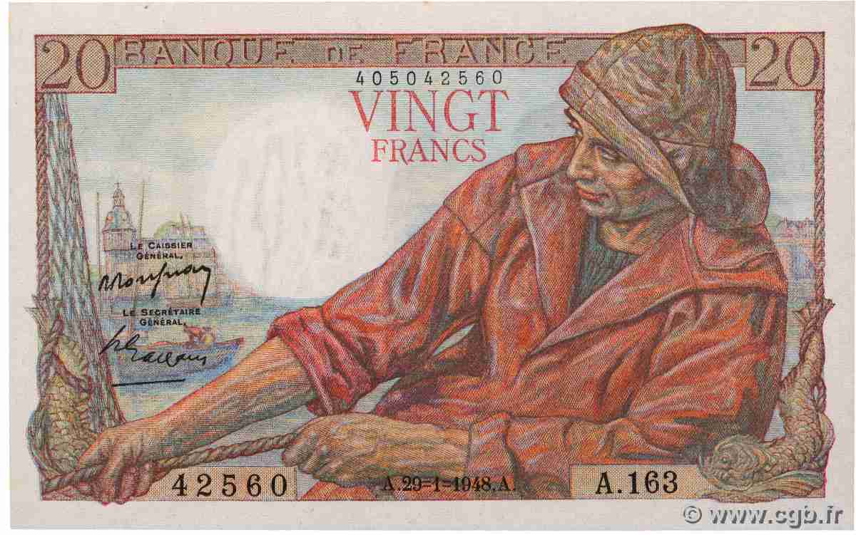20 Francs PÊCHEUR FRANCE 1948 F.13.12 pr.NEUF