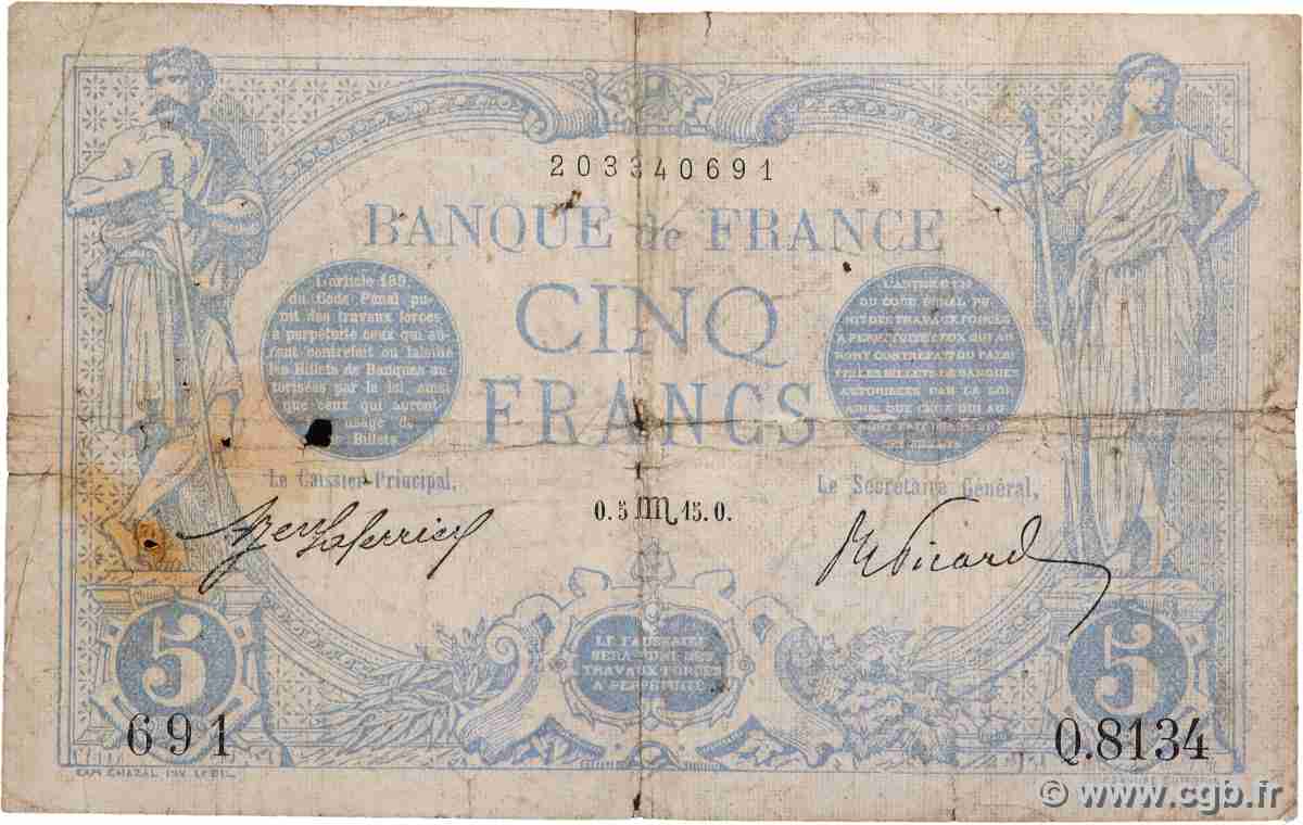 5 Francs BLEU FRANKREICH 1915 F.02.32 fS