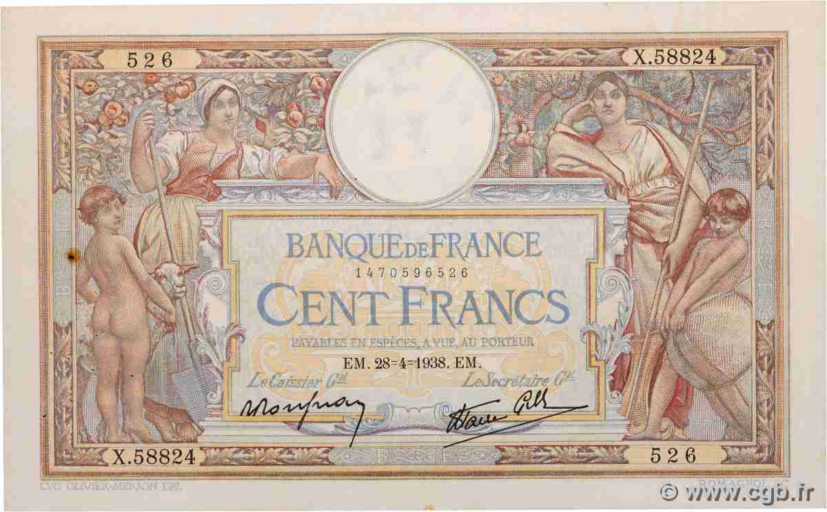 100 Francs LUC OLIVIER MERSON type modifié FRANCE 1938 F.25.16 TTB