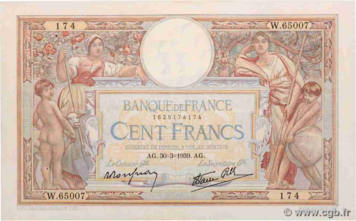 100 Francs LUC OLIVIER MERSON type modifié FRANCE 1939 F.25.44 TTB+