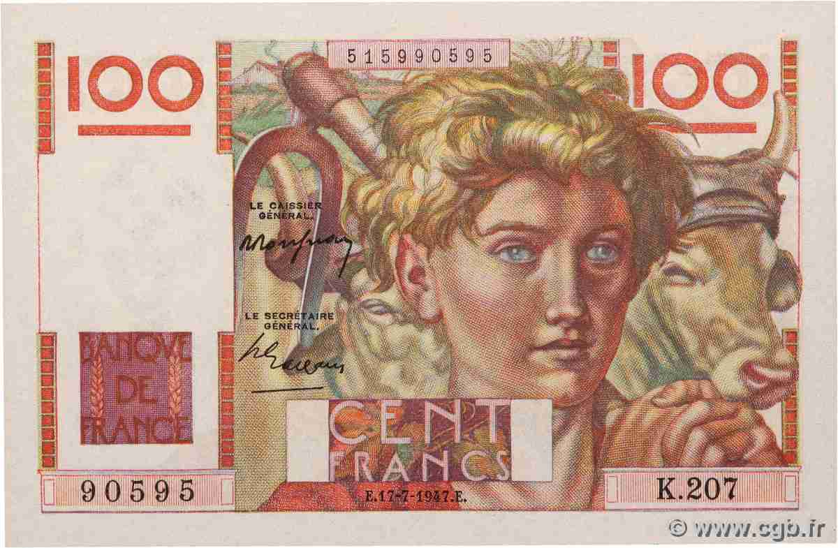 100 Francs JEUNE PAYSAN FRANCE 1947 F.28.15 pr.NEUF