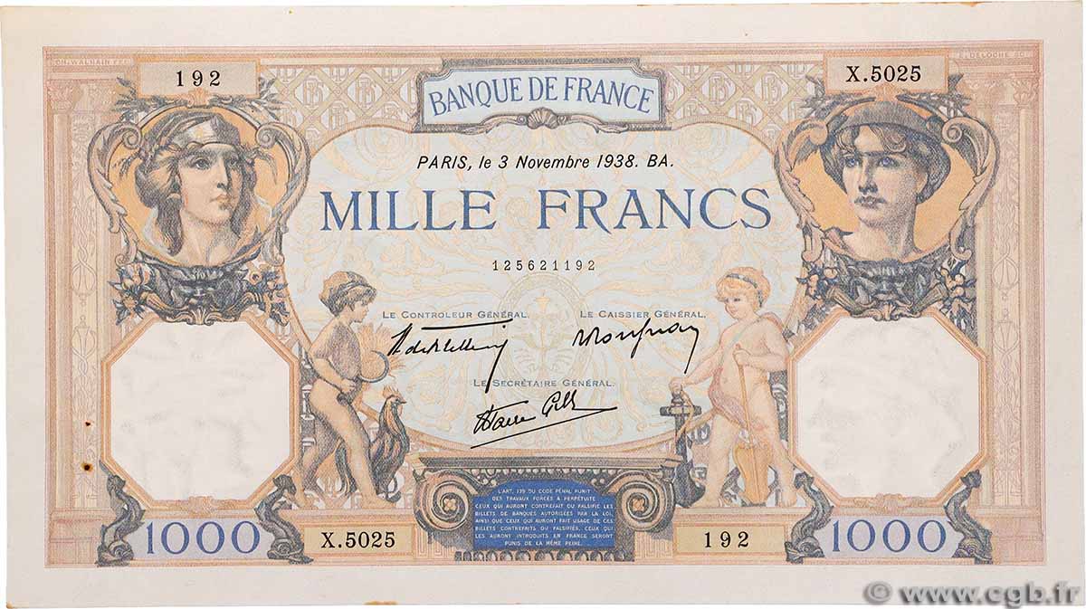1000 Francs CÉRÈS ET MERCURE type modifié FRANCE 1938 F.38.32 XF-