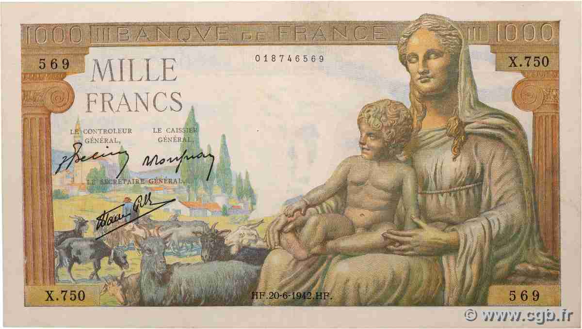 1000 Francs DÉESSE DÉMÉTER FRANCE 1942 F.40.03 TTB