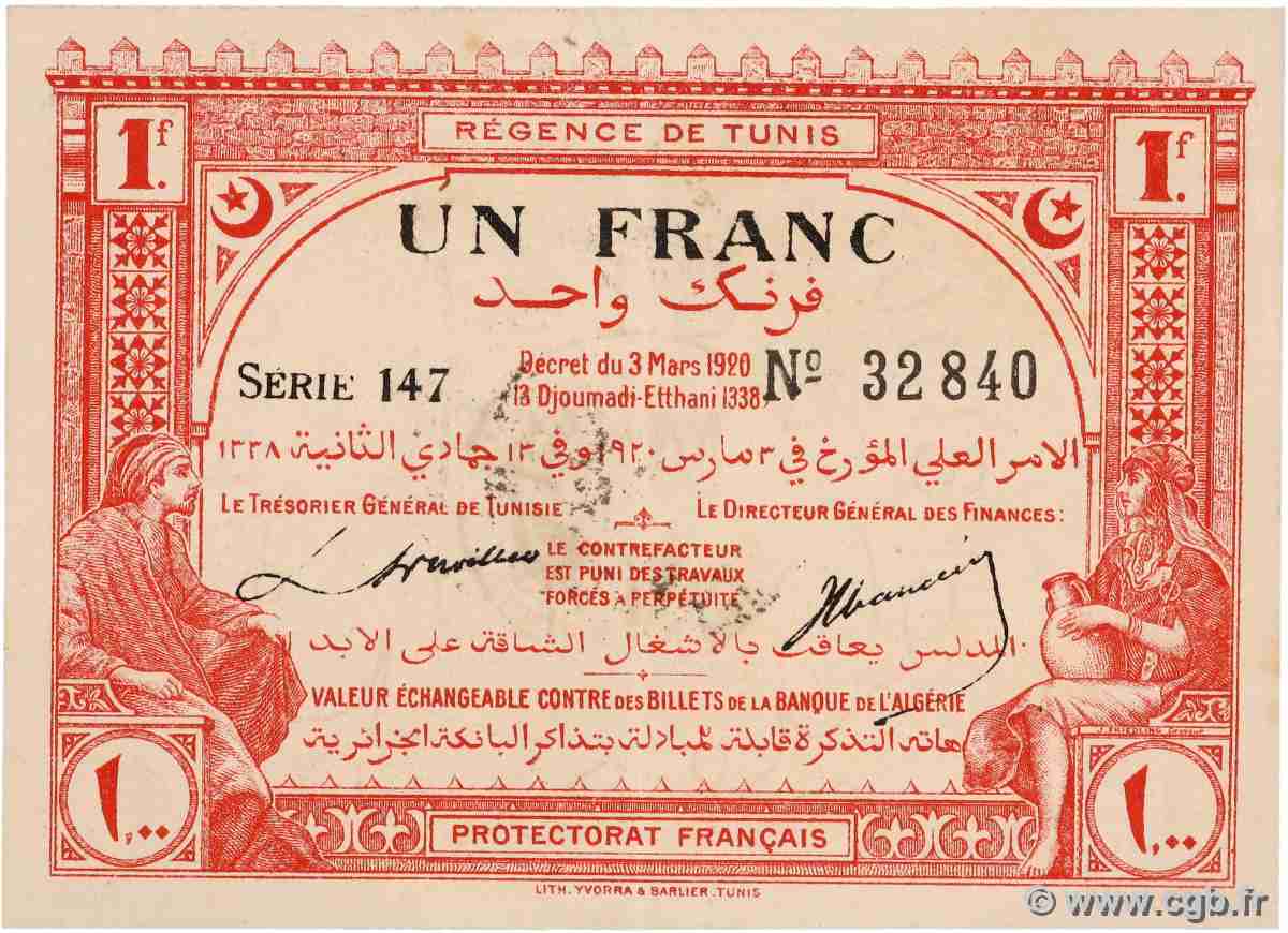 1 Franc TUNISIA 1920 P.49 SPL+
