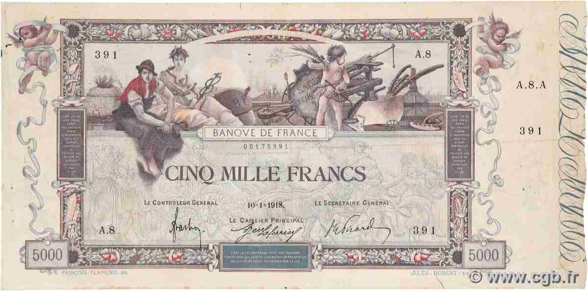 5000 Francs FLAMENG FRANCE 1918 F.43.01 F-