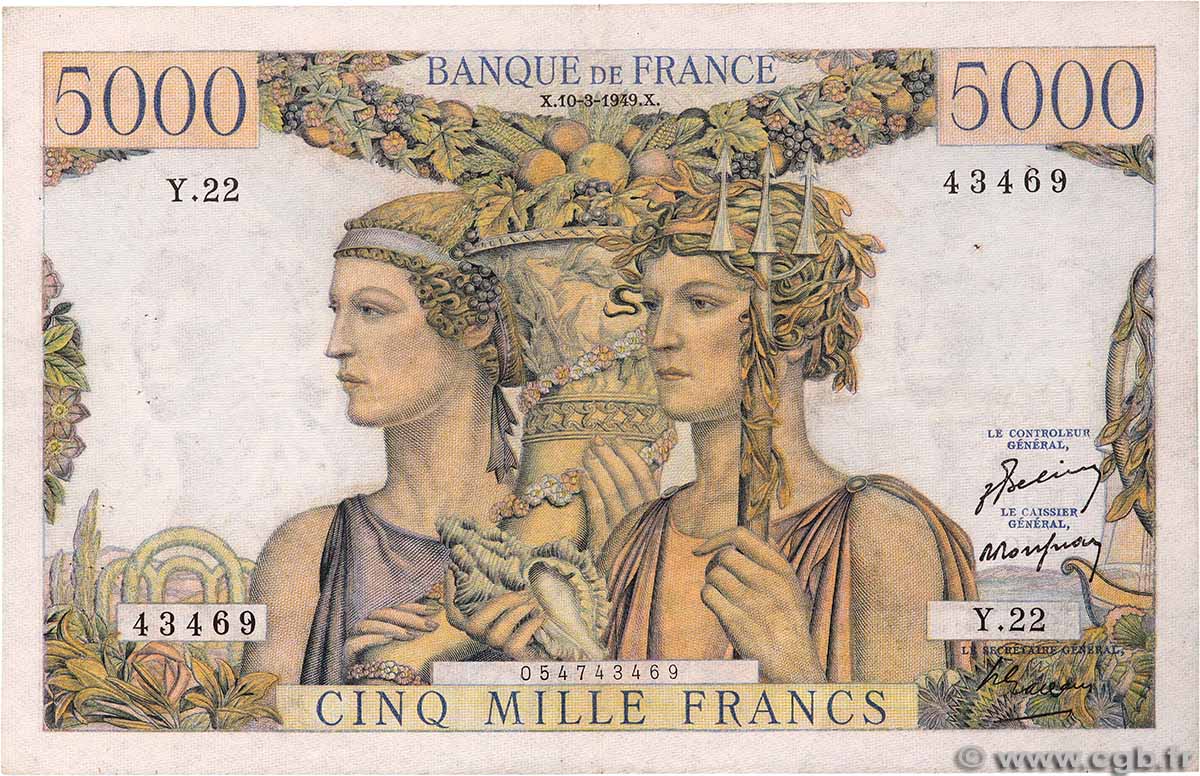 5000 Francs TERRE ET MER FRANCE 1949 F.48.01 TB