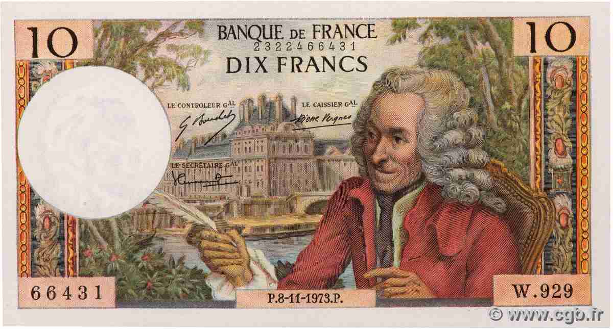 10 Francs VOLTAIRE FRANCE 1973 F.62.64 SPL