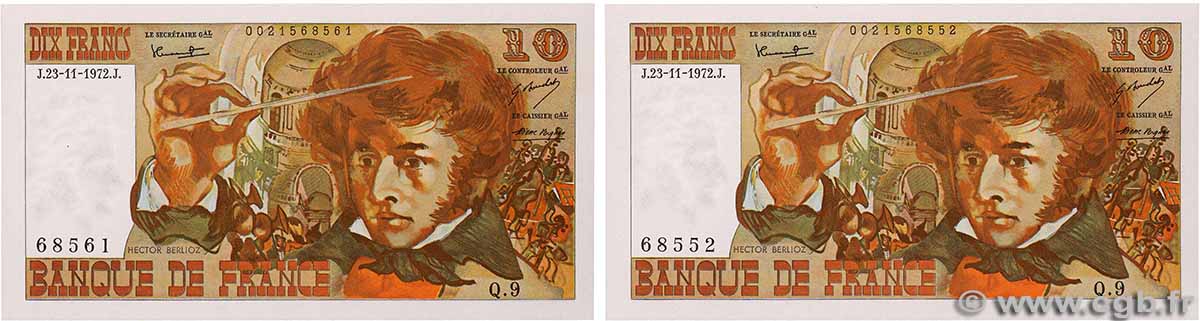 10 Francs BERLIOZ Lot FRANCE 1972 F.63.01 SPL