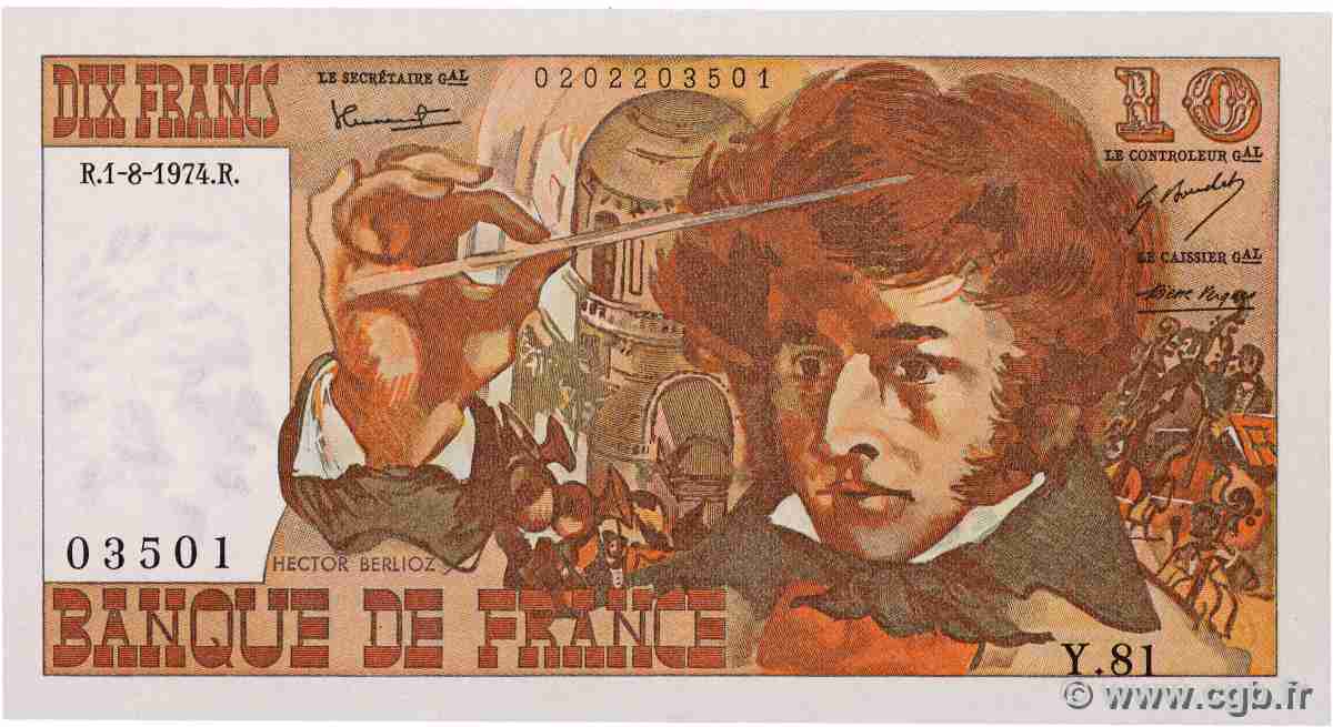 10 Francs BERLIOZ FRANKREICH 1974 F.63.06 VZ+