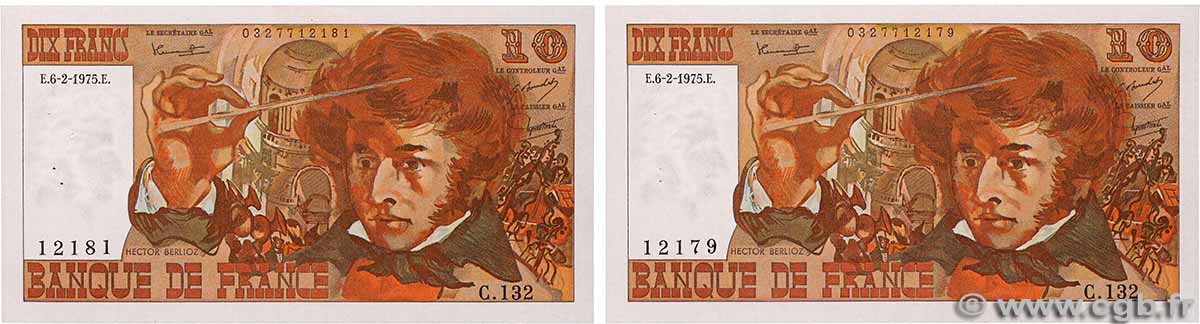 10 Francs BERLIOZ Consécutifs FRANKREICH 1975 F.63.08 VZ