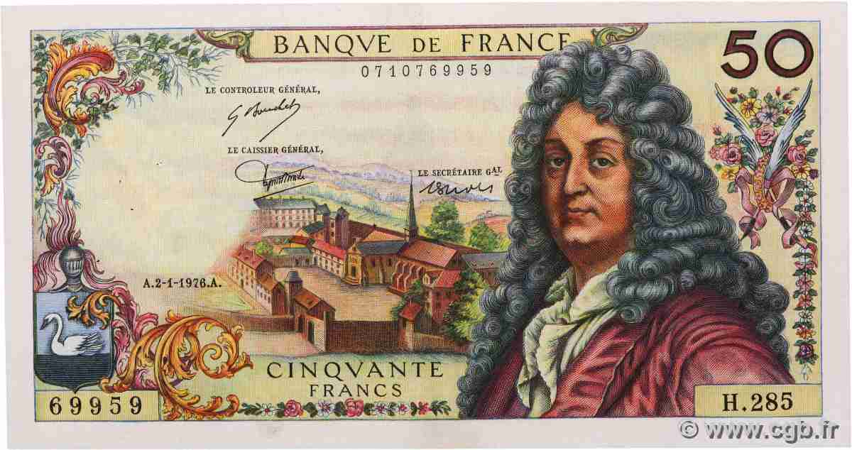 50 Francs RACINE FRANCE 1976 F.64.32 pr.SUP