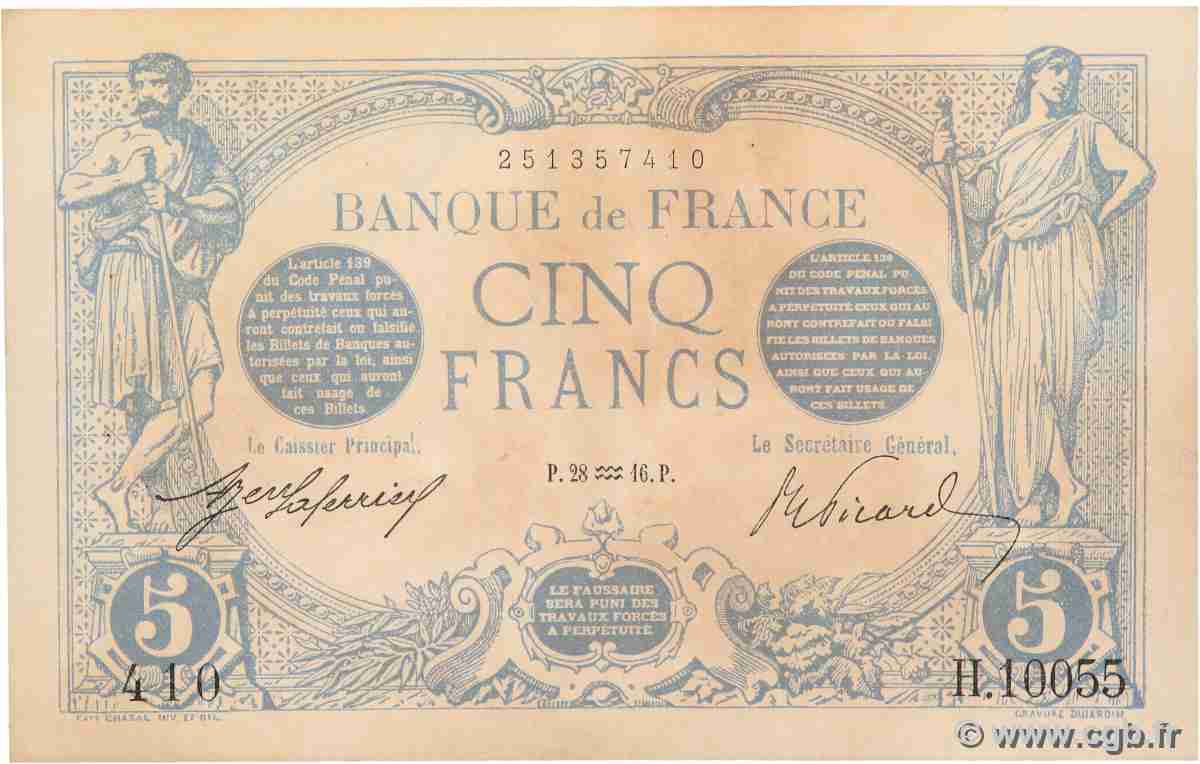 5 Francs BLEU FRANCE 1916 F.02.35 TTB