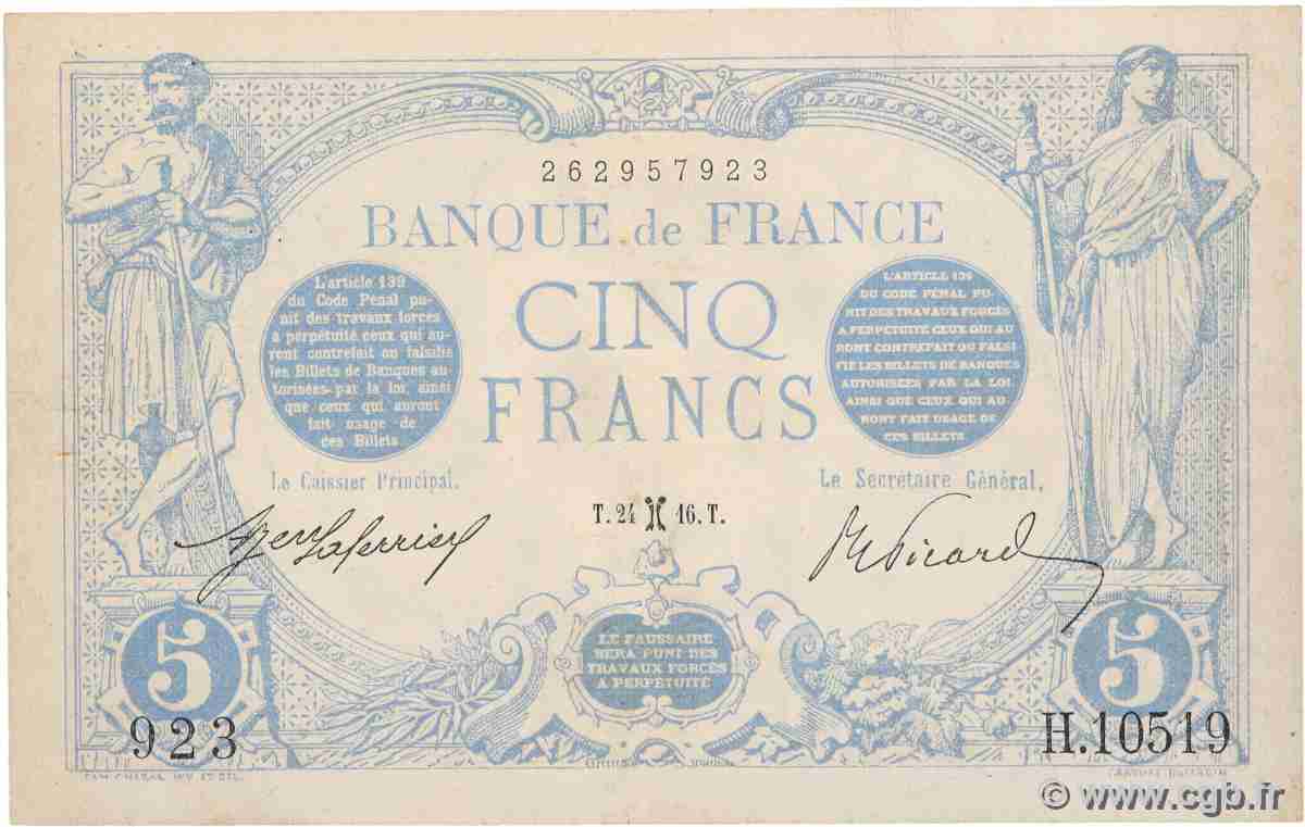 5 Francs BLEU FRANCE 1916 F.02.36 pr.SUP