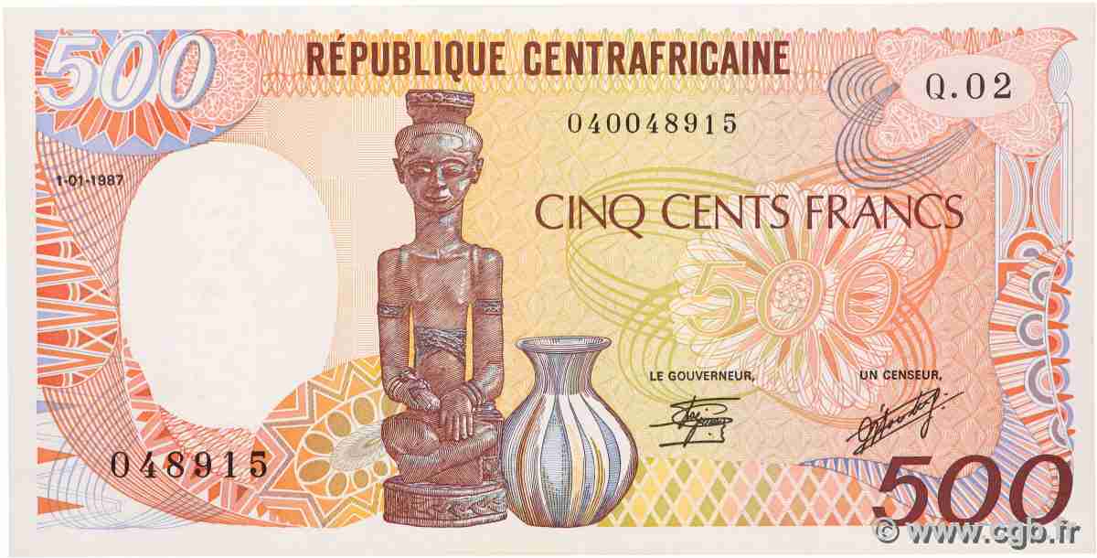 500 Francs type 1985 CENTRAL AFRICAN REPUBLIC 1987 A.193c UNC