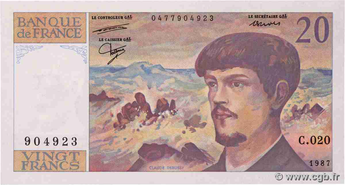 20 Francs DEBUSSY FRANCE 1987 F.66.08 AU+