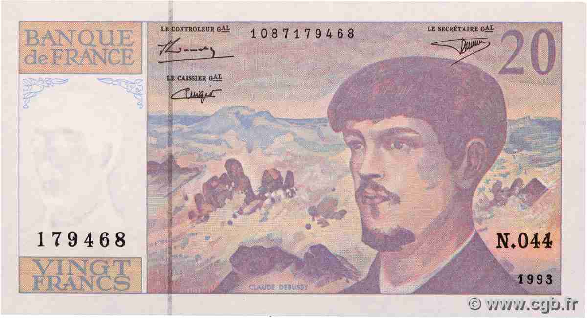 20 Francs DEBUSSY à fil de sécurité FRANCE 1993 F.66bis.05 SPL