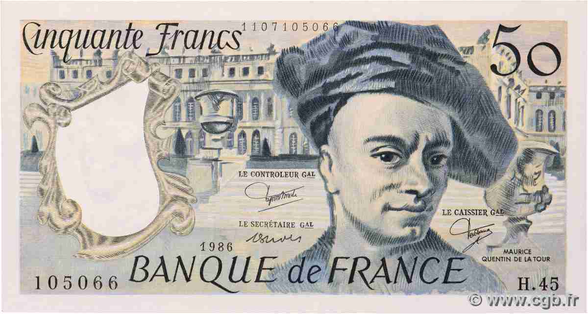 50 Francs QUENTIN DE LA TOUR FRANCE 1986 F.67.12 TTB