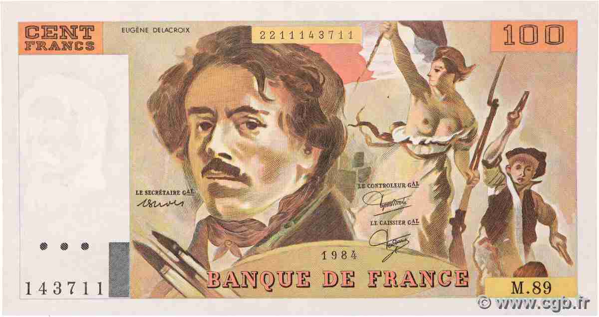 100 Francs DELACROIX modifié FRANCE 1984 F.69.08b SUP