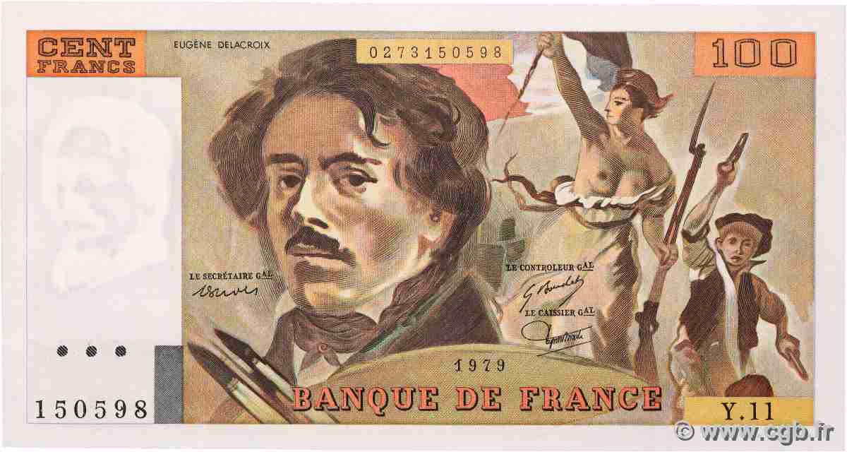 100 Francs DELACROIX modifié FRANCE 1979 F.69.02c SPL
