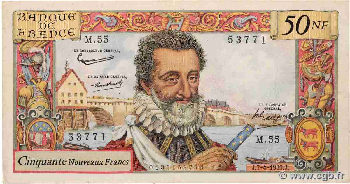 50 Nouveaux Francs HENRI IV FRANCIA 1960 F.58.05 BC