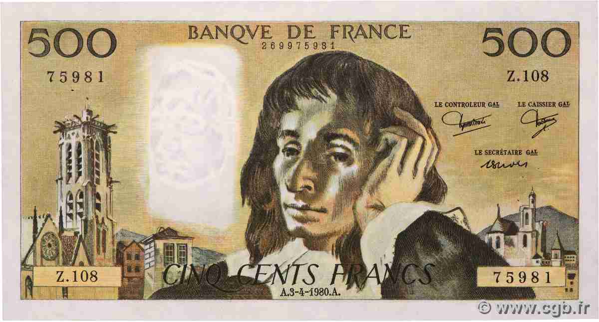 500 Francs PASCAL FRANCE 1980 F.71.21 TTB