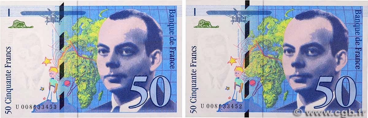 50 Francs SAINT-EXUPÉRY Consécutifs FRANCE 1993 F.72.02 NEUF