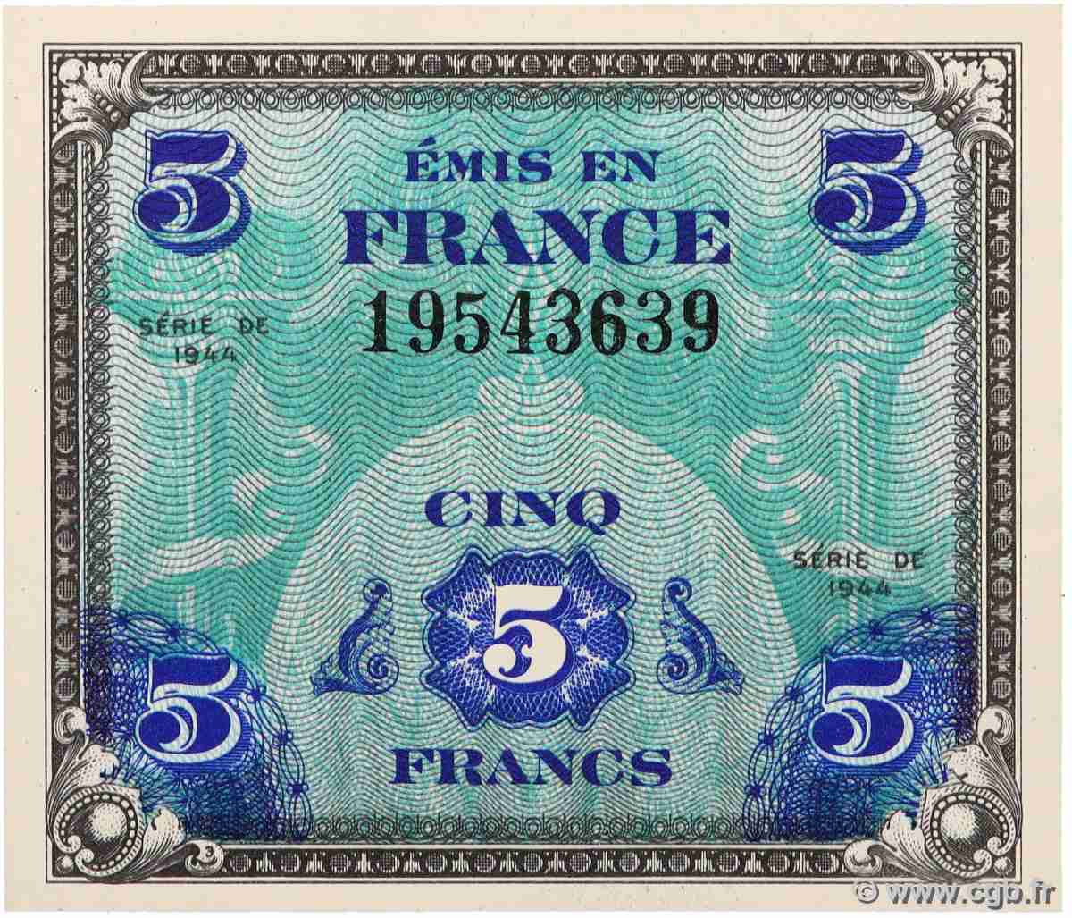 5 Francs DRAPEAU FRANCE 1944 VF.17.01 NEUF
