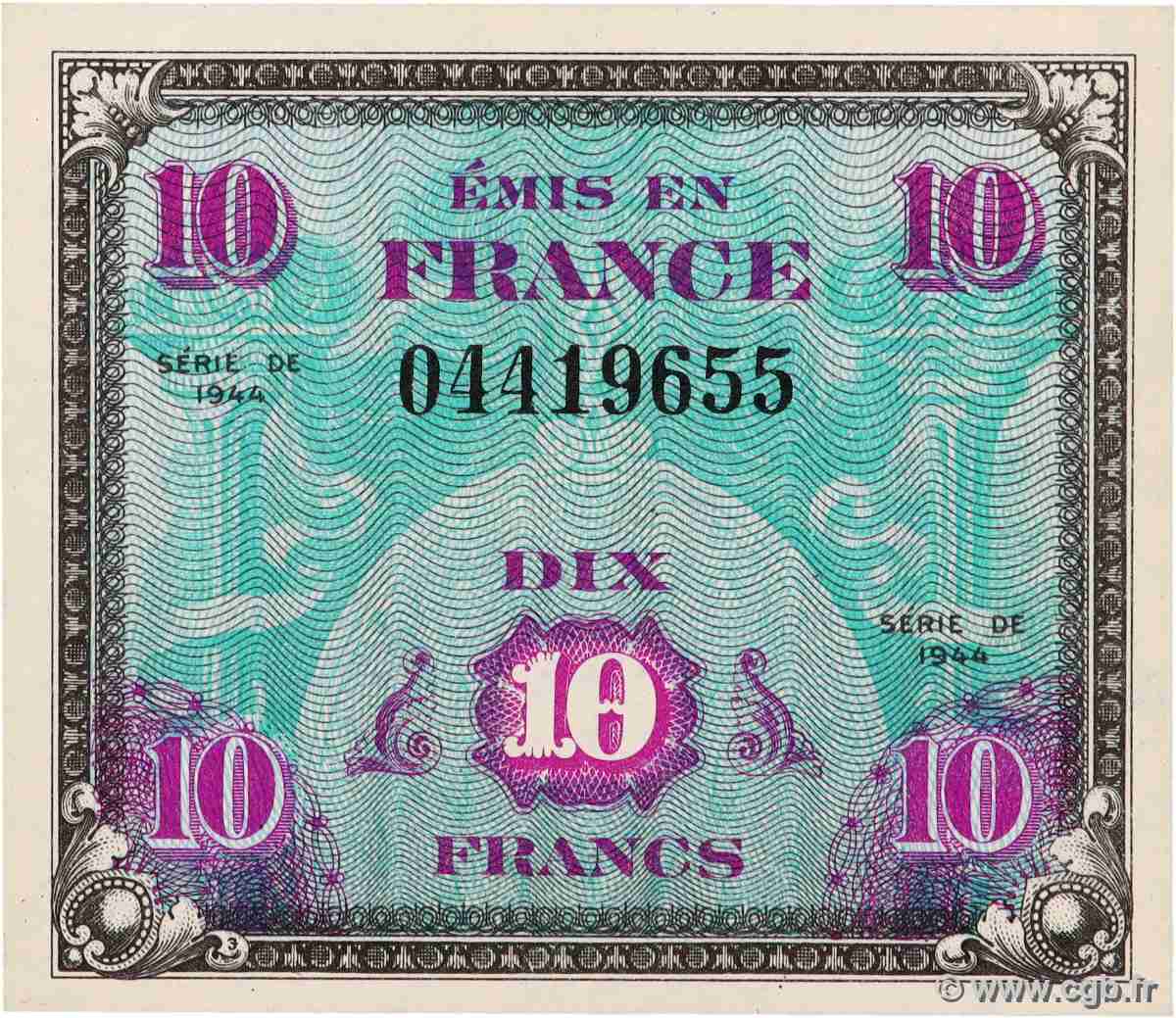 10 Francs DRAPEAU FRANCE 1944 VF.18.01 NEUF