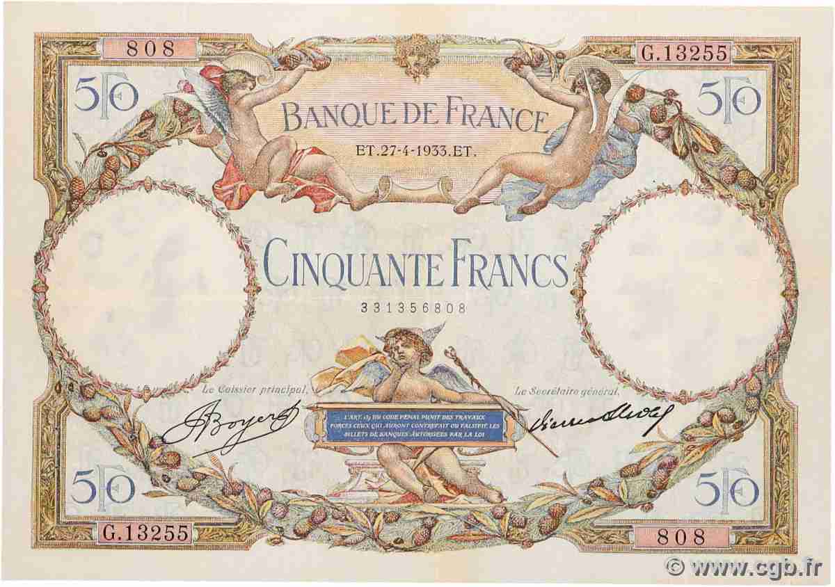 50 Francs LUC OLIVIER MERSON type modifié FRANCE 1933 F.16.04 TTB