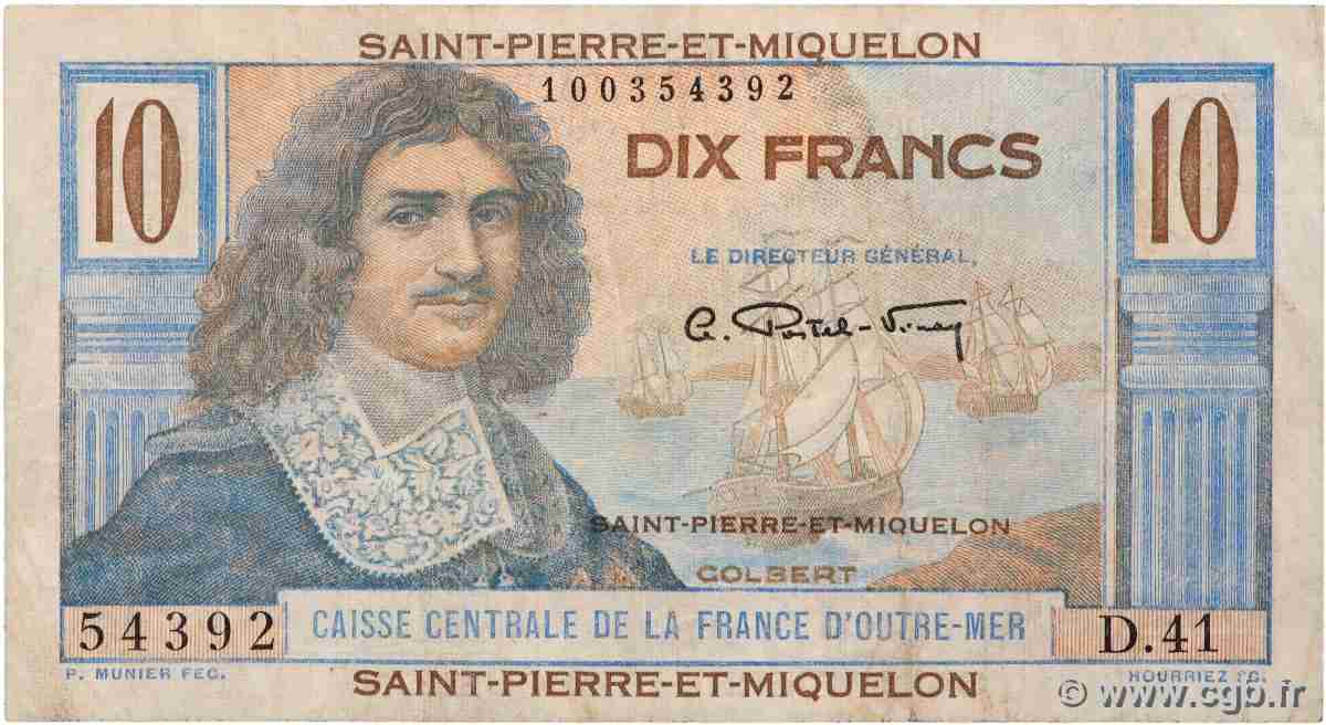 10 Francs Colbert SAINT-PIERRE UND MIQUELON 1946 P.23 S
