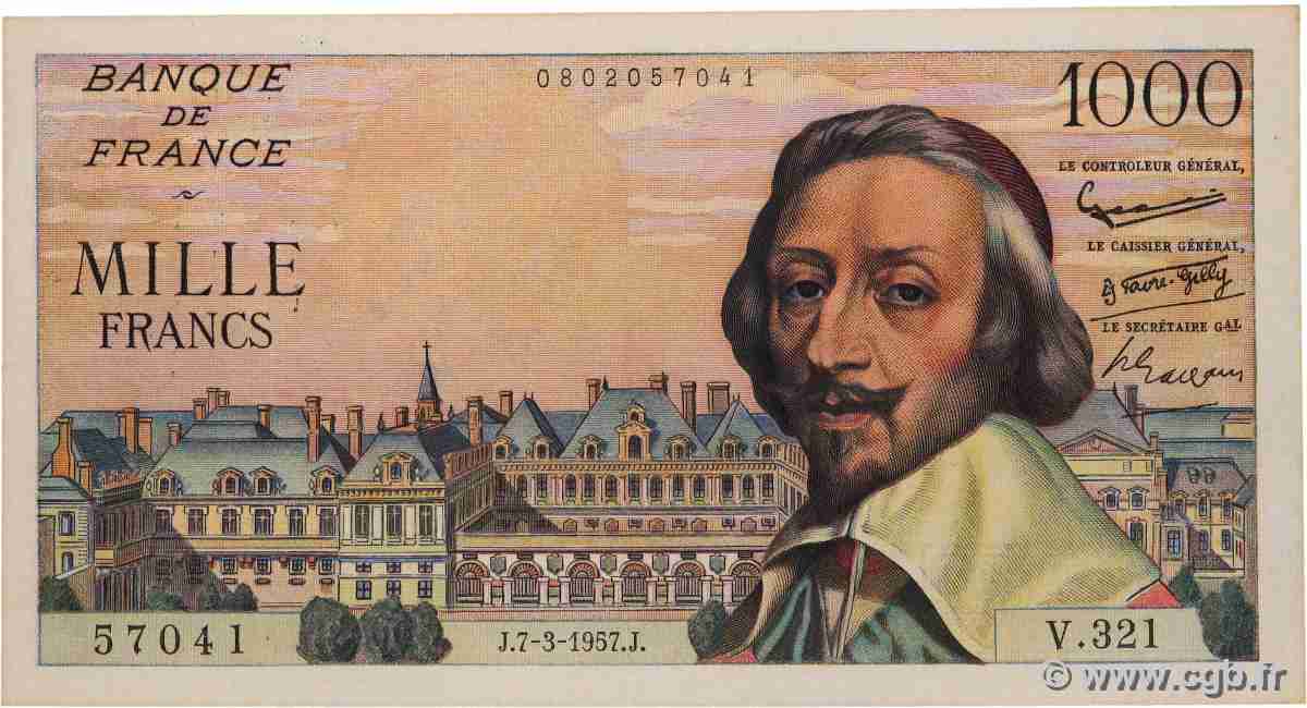 1000 Francs RICHELIEU FRANCE 1957 F.42.25 TTB