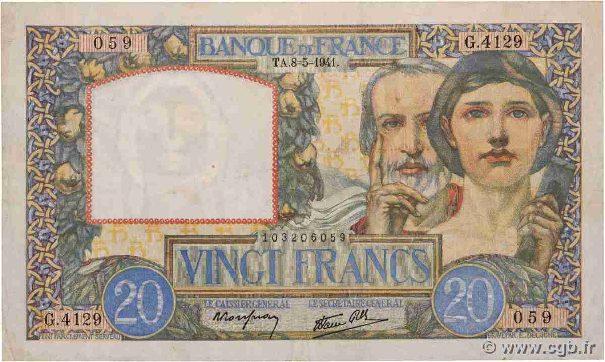 20 Francs TRAVAIL ET SCIENCE FRANCE 1941 F.12.14 F