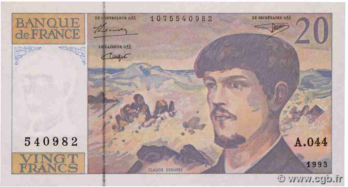 20 Francs DEBUSSY à fil de sécurité FRANCE 1993 F.66bis.05A44 pr.NEUF