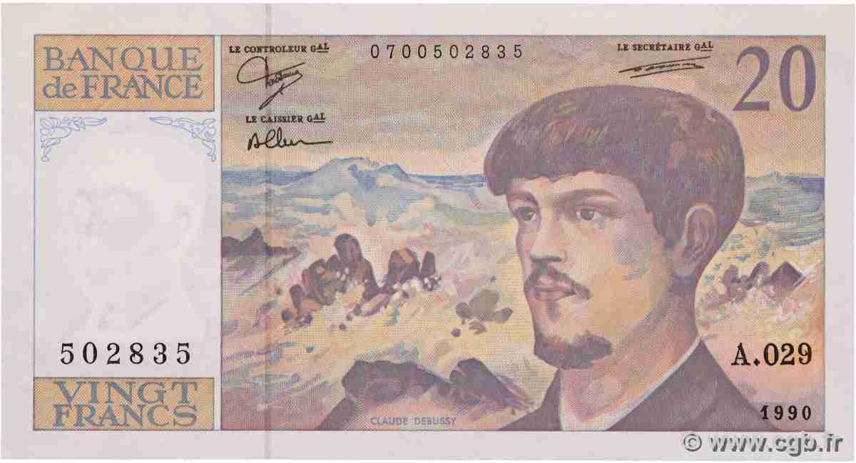 20 Francs DEBUSSY à fil de sécurité FRANCIA 1990 F.66bis.01A29 FDC