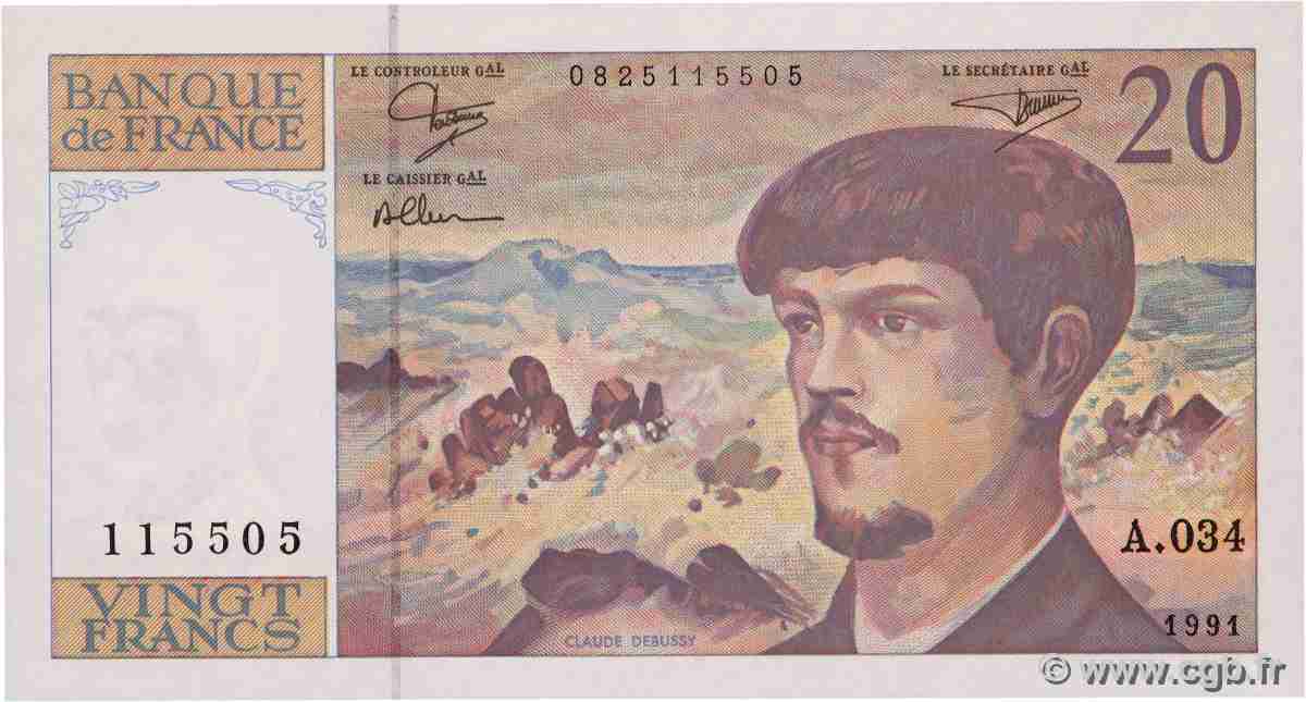 20 Francs DEBUSSY à fil de sécurité FRANCE 1991 F.66bis.02A34 NEUF