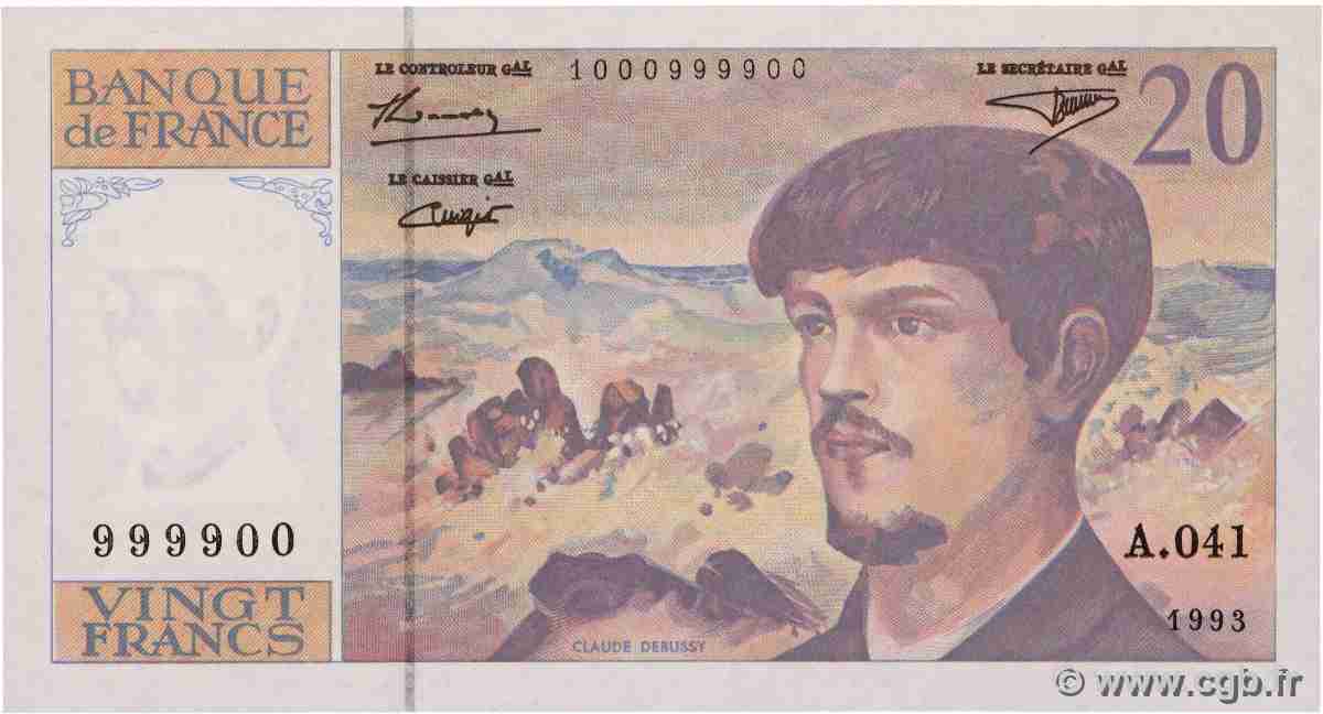 20 Francs DEBUSSY à fil de sécurité FRANCE 1993 F.66bis.05A41 NEUF