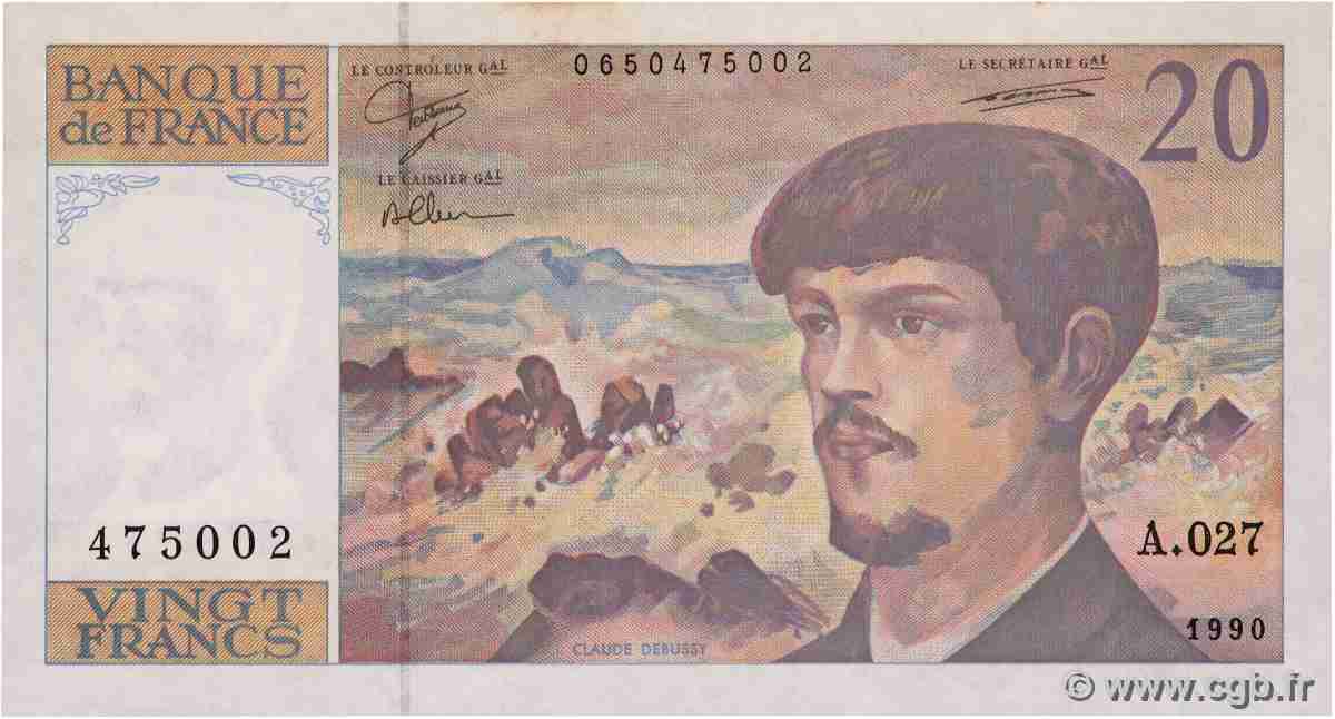 20 Francs DEBUSSY à fil de sécurité FRANCE 1990 F.66bis.01A27 SUP