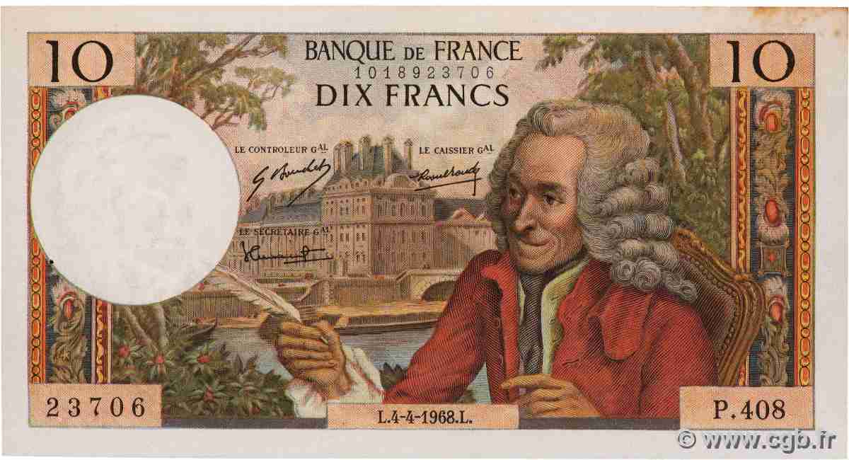 10 Francs VOLTAIRE FRANCE 1968 F.62.32 SUP+