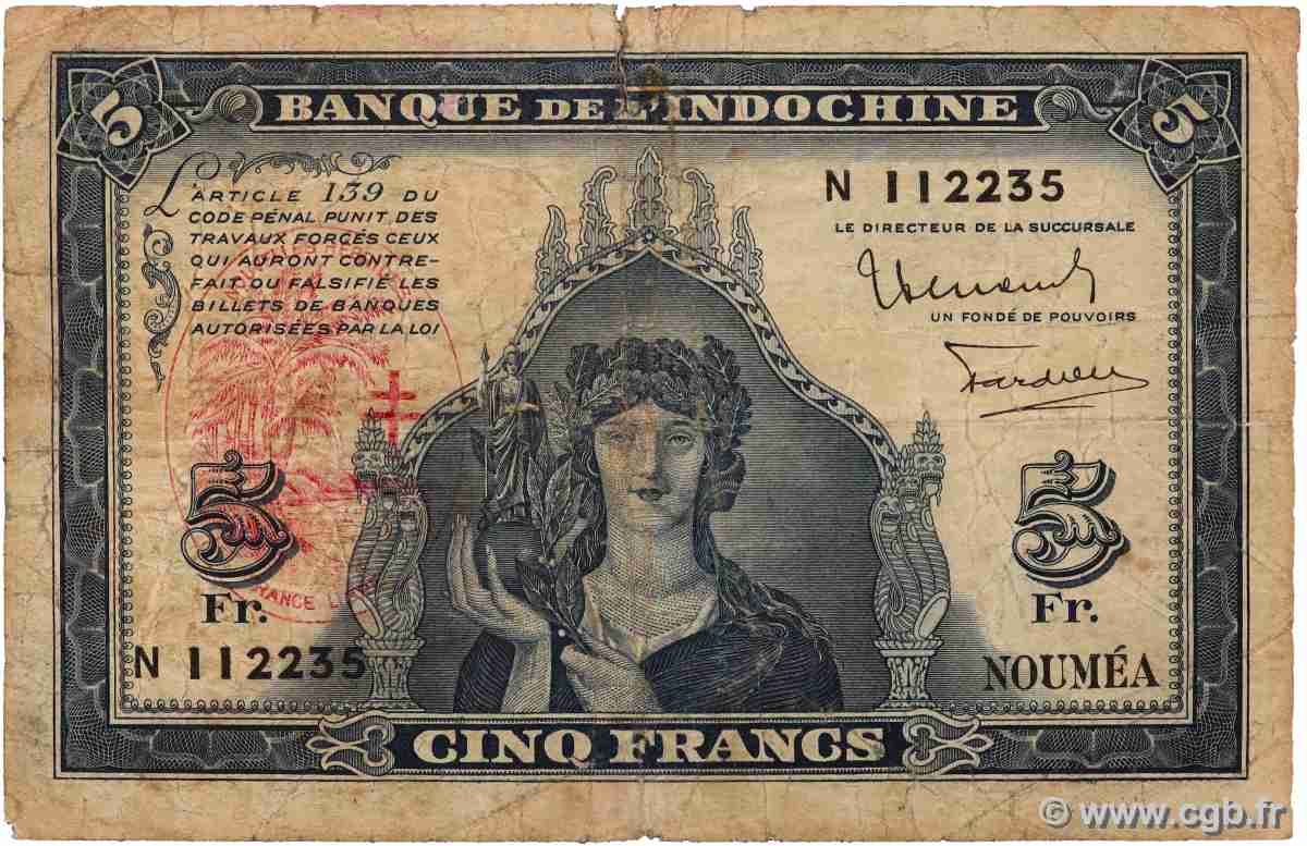 5 Francs NOUVELLES HÉBRIDES 1945 P.05 B