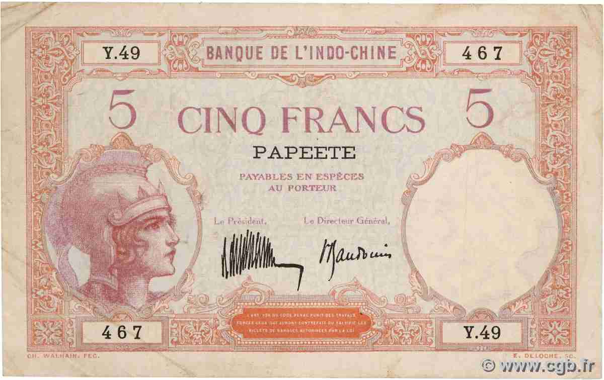 5 Francs TAHITI 1932 P.11b VF-