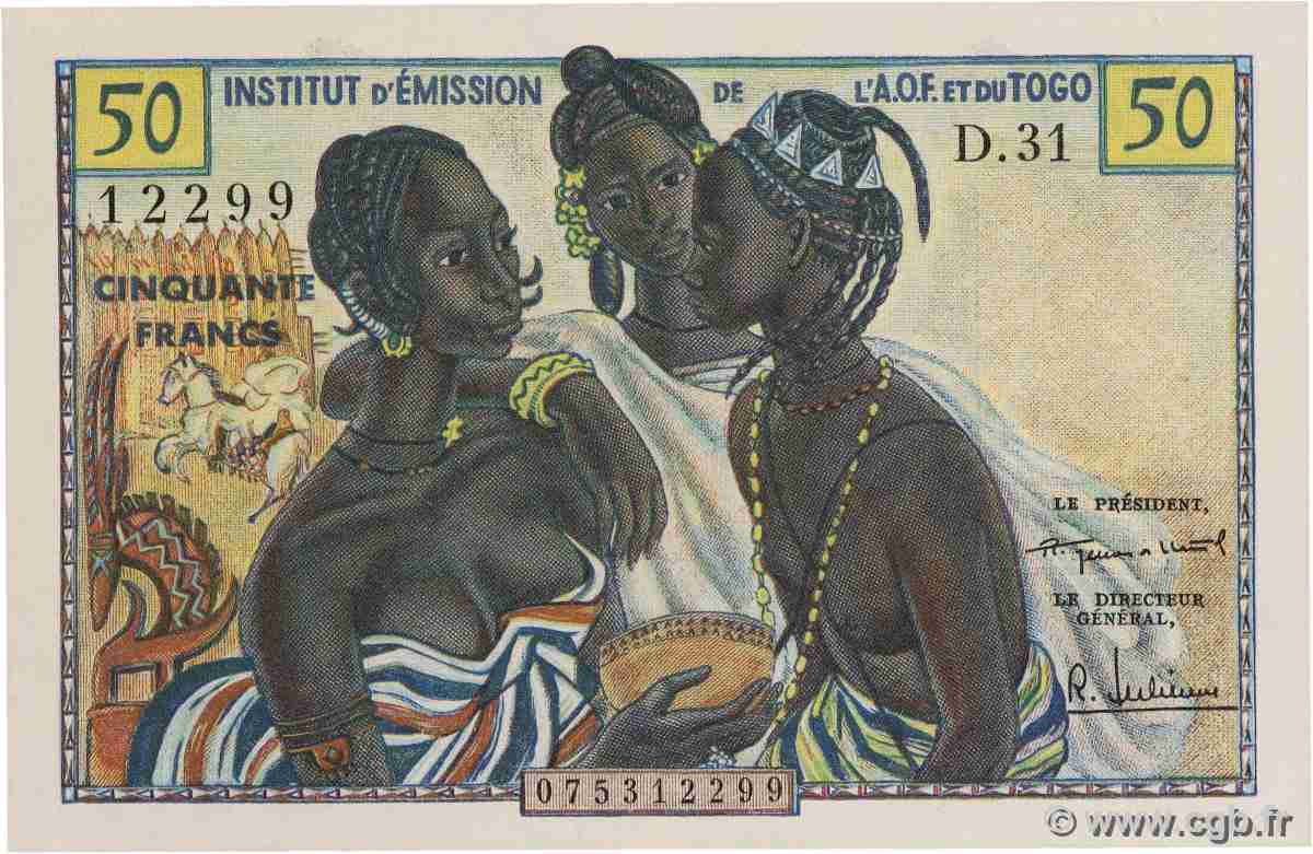 50 Francs FRENCH WEST AFRICA 1956 P.45 q.AU