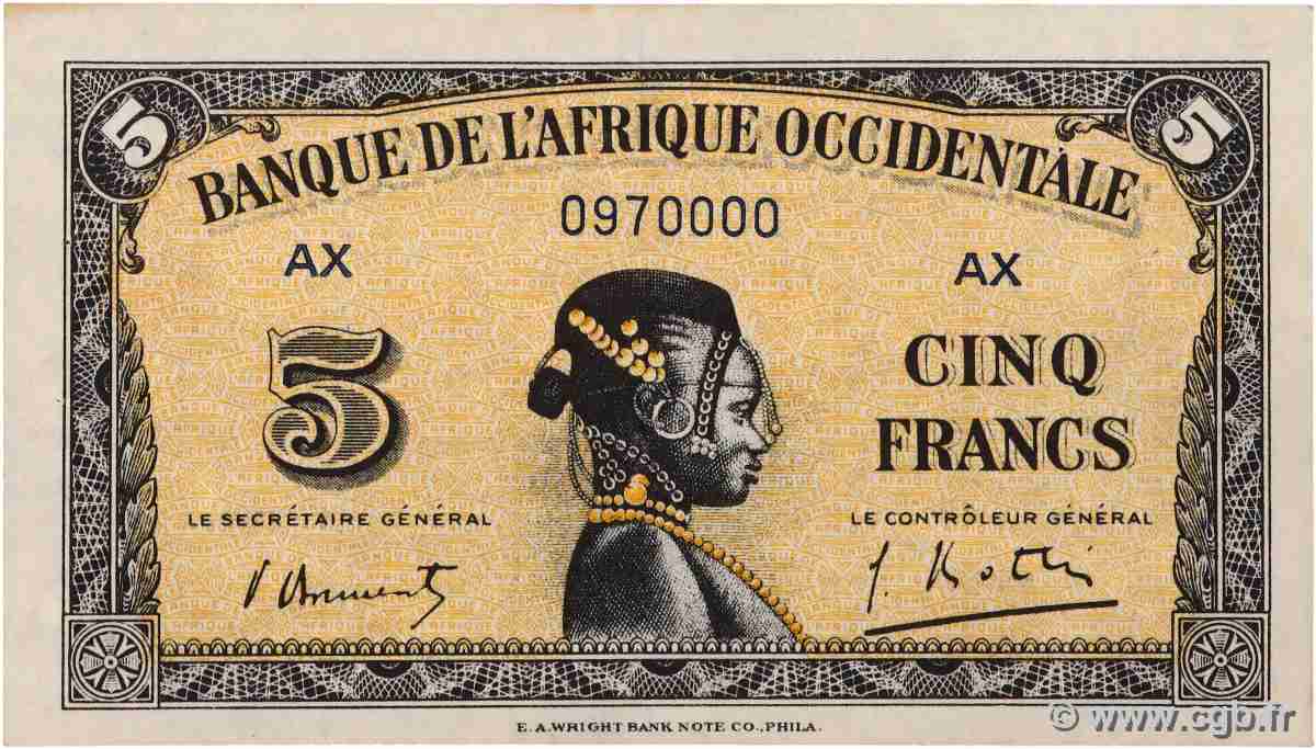 5 Francs Numéro spécial AFRIQUE OCCIDENTALE FRANÇAISE (1895-1958) 1942 P.28b SUP