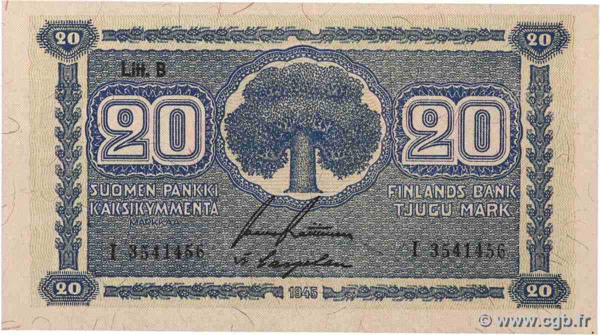 20 Markkaa FINLAND 1945 P.086 XF+