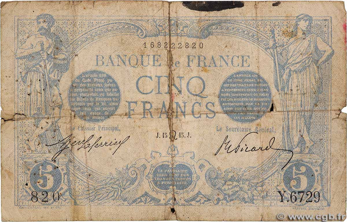 5 Francs BLEU FRANKREICH 1915 F.02.29 SGE
