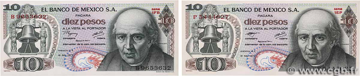 10 Pesos Lot MEXICO 1977 P.063i ST